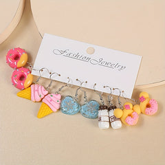 5 Pairs Cute Donut Ice Cream Earring Set for Girls