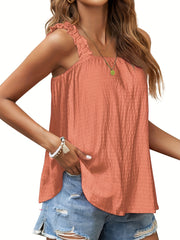 Ruffle Trim Sleeveless Top Square Neck Casual Summer