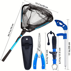 4-Piece Outdoor Fishing Tackle Set Lightweight Foldable Net Extractor Pliers Con