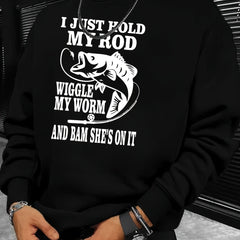 Funny Fishing Slogan Print Sweatshirt Men's Casual Crew Neck Pullover