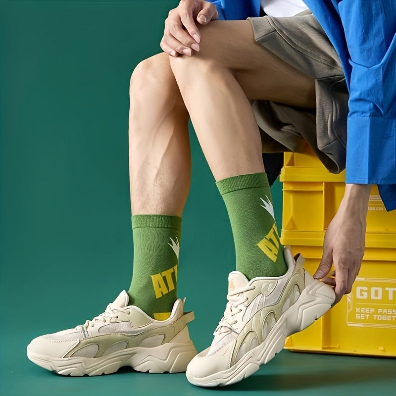 Men's Letter Pattern Crew Socks Breathable Cotton Blend Casual Unisex Sock