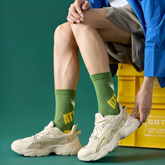 Men's Letter Pattern Crew Socks Breathable Cotton Blend Casual Unisex Sock