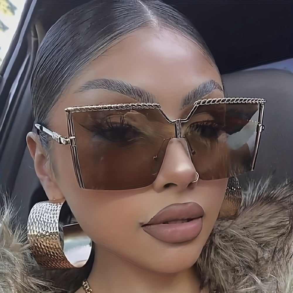 Oversized Square Sunglasses Gradient Lens Metal Temple Glasses UV400
