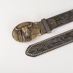 Men's Retro Bull Head Pattern Buckle Belt for Pants Jeans