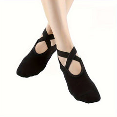 Women's Non Slip Yoga Socks with Extra Grips - Cross Strap Sports Socks