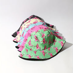 Double Sided Flamingo Embroidery Bucket Hat for Men Women