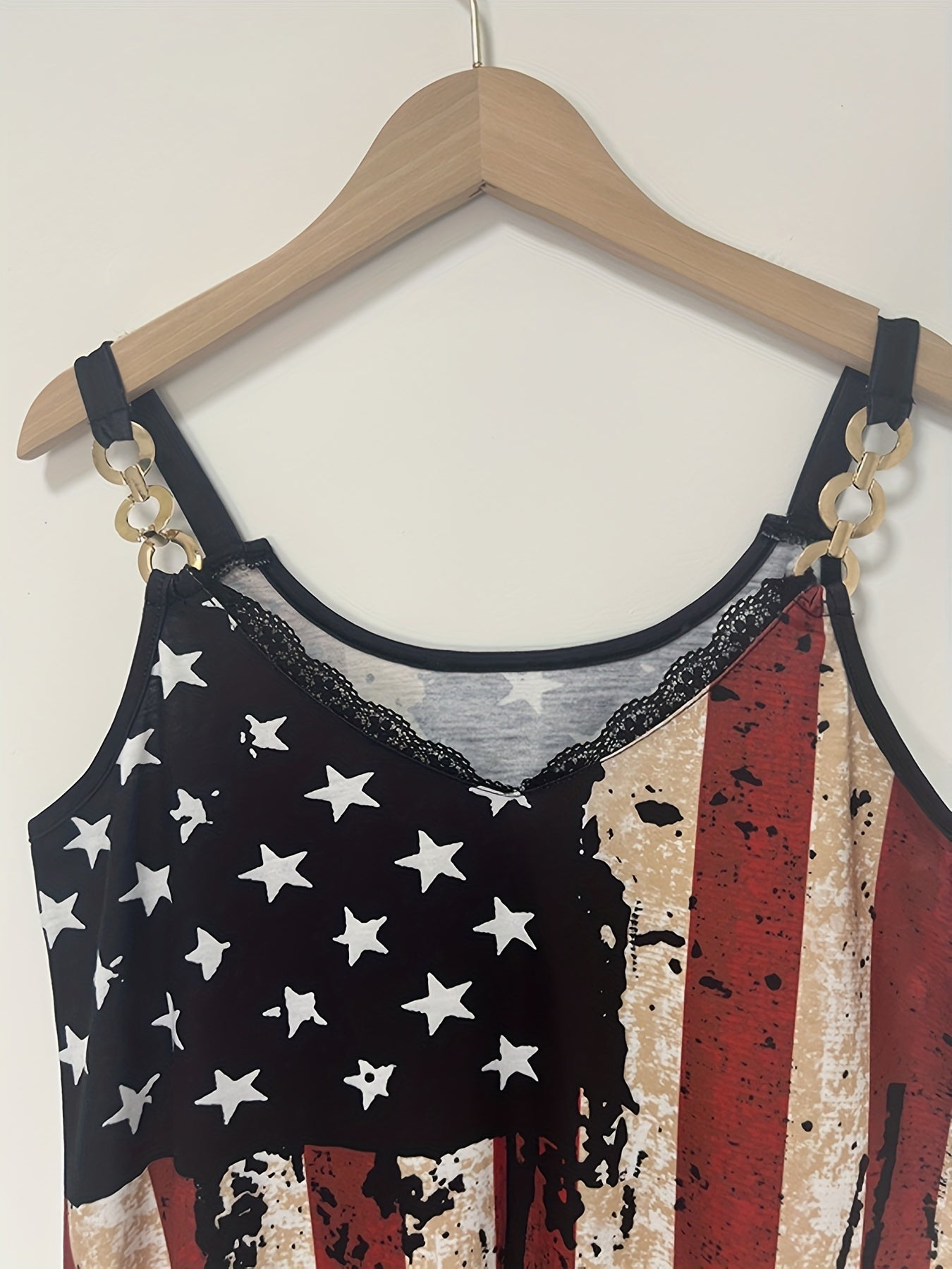 American Flag Print Cami Top Vintage V Neck Sleeveless Top