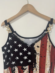 American Flag Print Cami Top Vintage V Neck Sleeveless Top