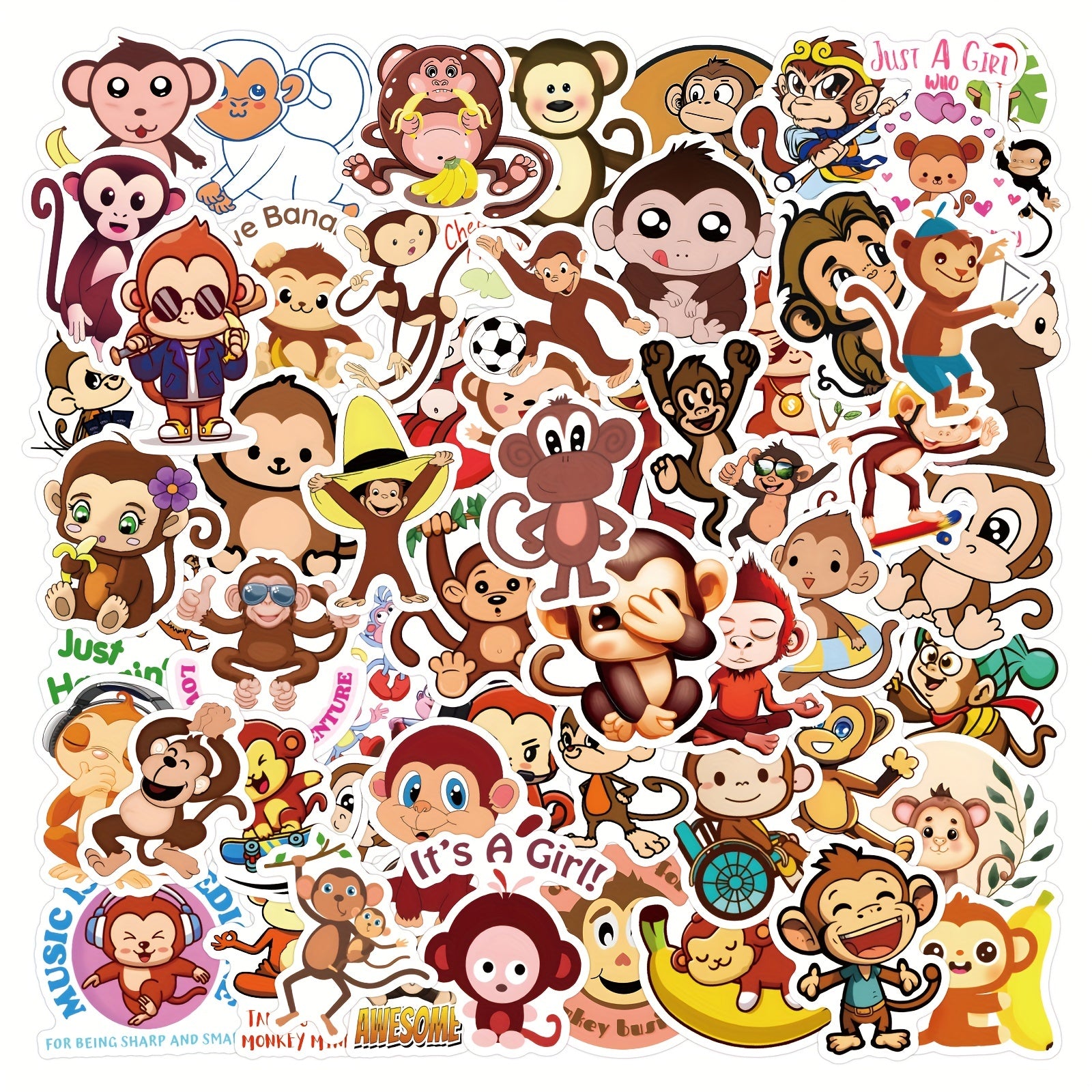 60pcs Monkey Stickers Waterproof Vinyl Stickers For Laptop Scrapbook