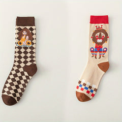2 Pairs Cartoon Animal Print Socks Funny Mid Tube Women's Stockings