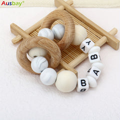 Personalized Name Rattle with Silicone Beads Teething Toy