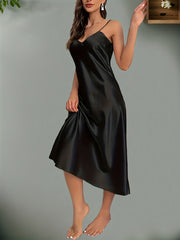 Satin V-Neck Slip Nightdress Spaghetti Strap Sleep Dress Women's Sleepwear