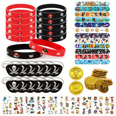 Pirate Party Favors: Coins, Gems, Bracelets, Eye Patch Tattoos