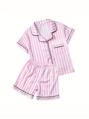 Girl's Love Heart Print Pajama Set Short Sleeve Top & Shorts