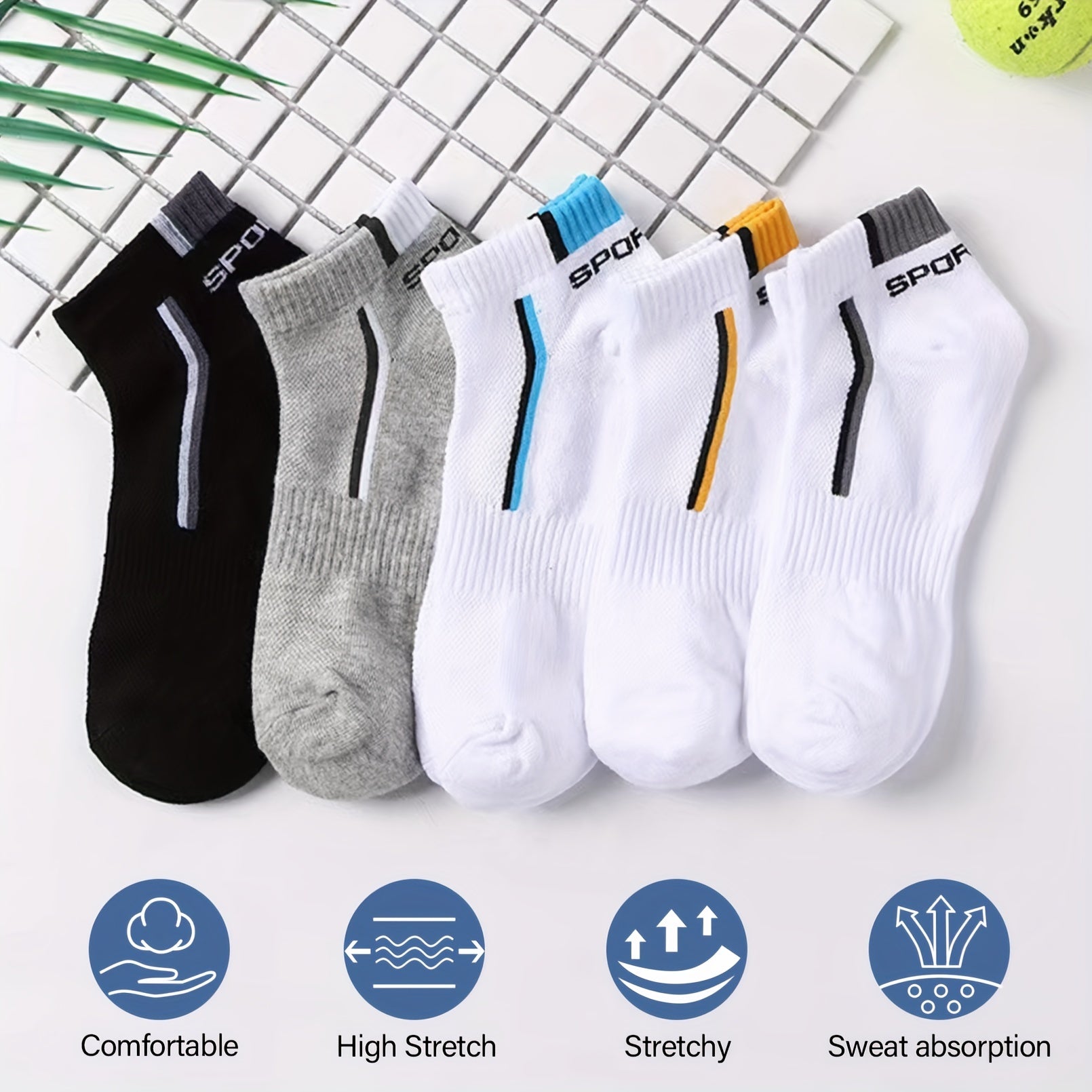 Men's Mid Crew Sport Socks Mesh Cotton Blend Breathable Socks