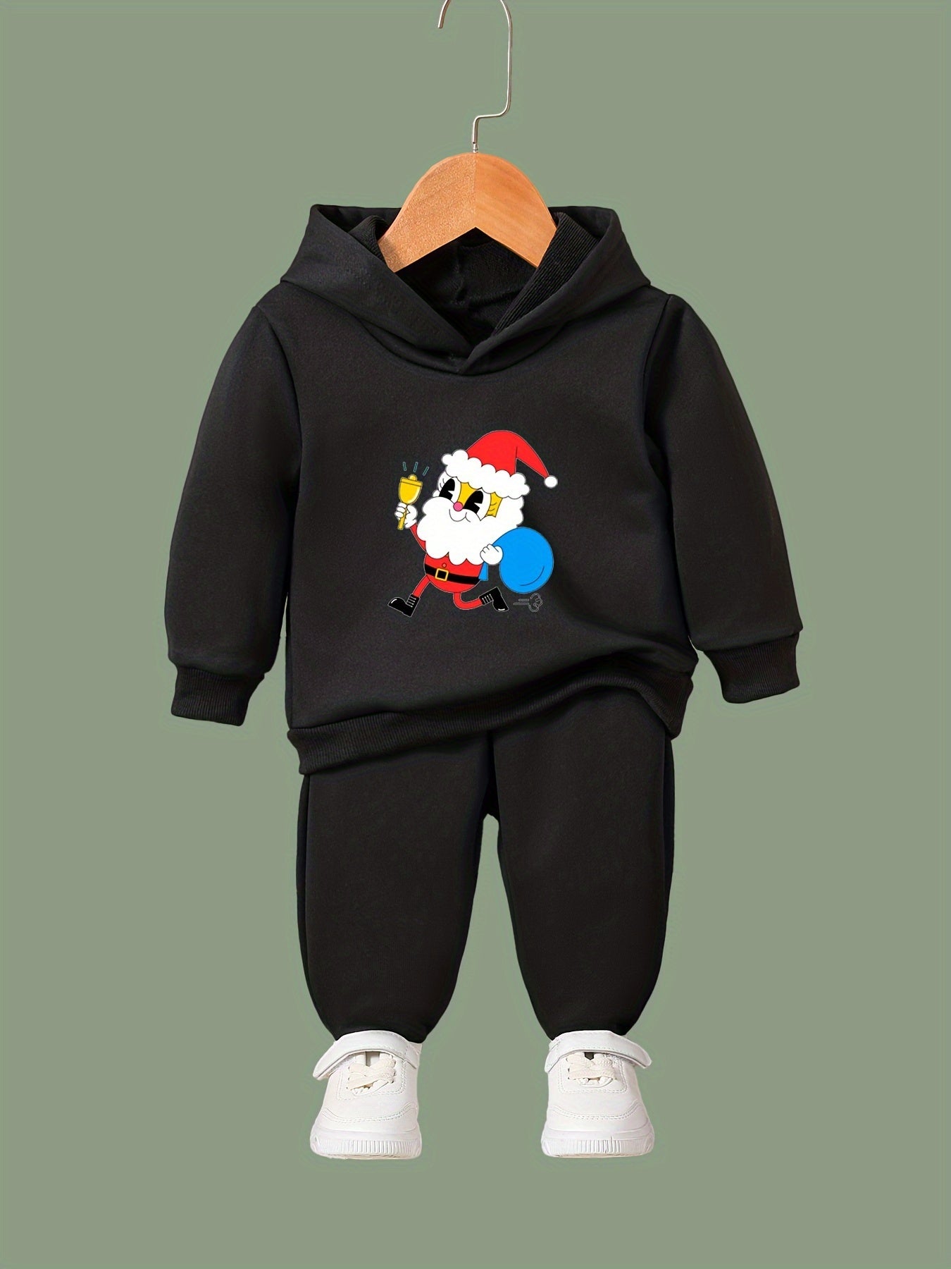 Santa Print 2pcs Girls Hoodies Jogger Pants Set For Sports Spring Fall