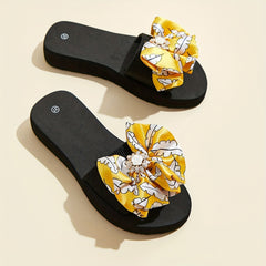 Women's Rhinestone & Bowknot Sandals Summer Thick Sole Slip On Shoes