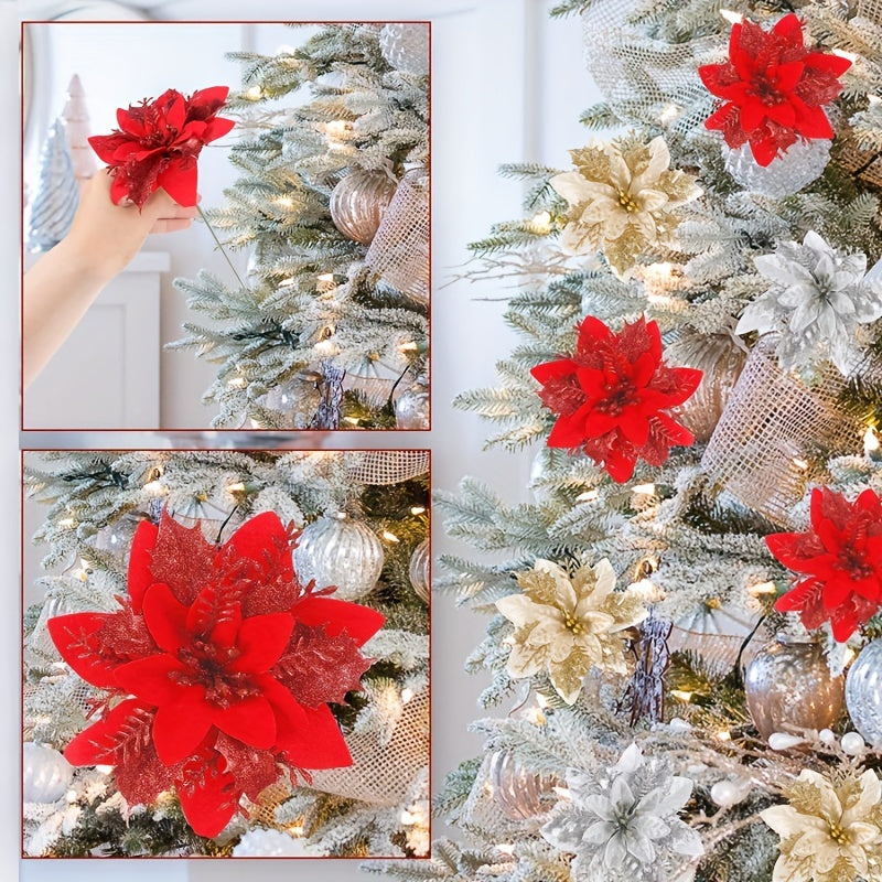 1pc Christmas Decorative Flowers Red Artificial Flowers Christmas Wreath Accesso