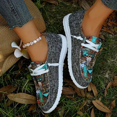 Women's Retro Bull & Floral Print Skate Shoes Lightweight Low Top