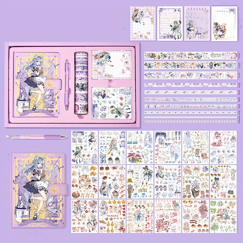 Cute Cartoon Notebook Set for Girls with Stickers & Tapes