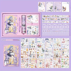 Cute Cartoon Notebook Set for Girls with Stickers & Tapes