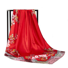 Ladies Silk Scarf Leaves Flowers Fruit Retro Warm Shawl