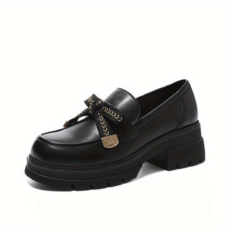 Women's Platform Loafers Comfortable Slip On Shoes with Bowknot