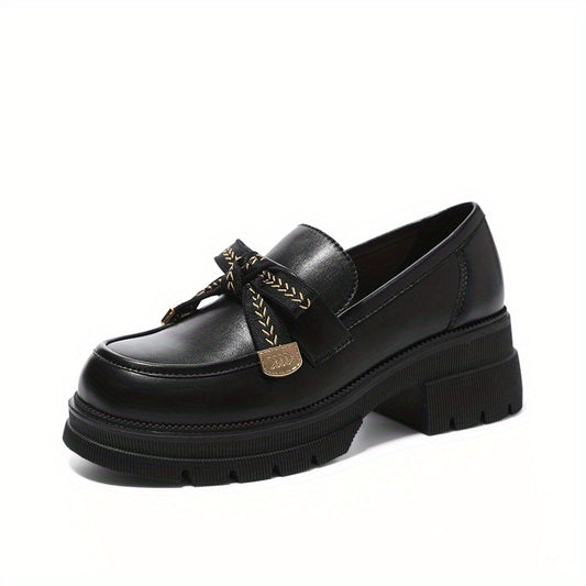 Women's Platform Loafers Comfortable Slip On Shoes with Bowknot