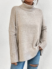 Solid Turtle Neck Pullover Casual Batwing Sleeve Sweater