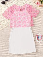 2pcs Toddler Girls Butterfly Graphic Dress & Top Set For Party Beach Vacation