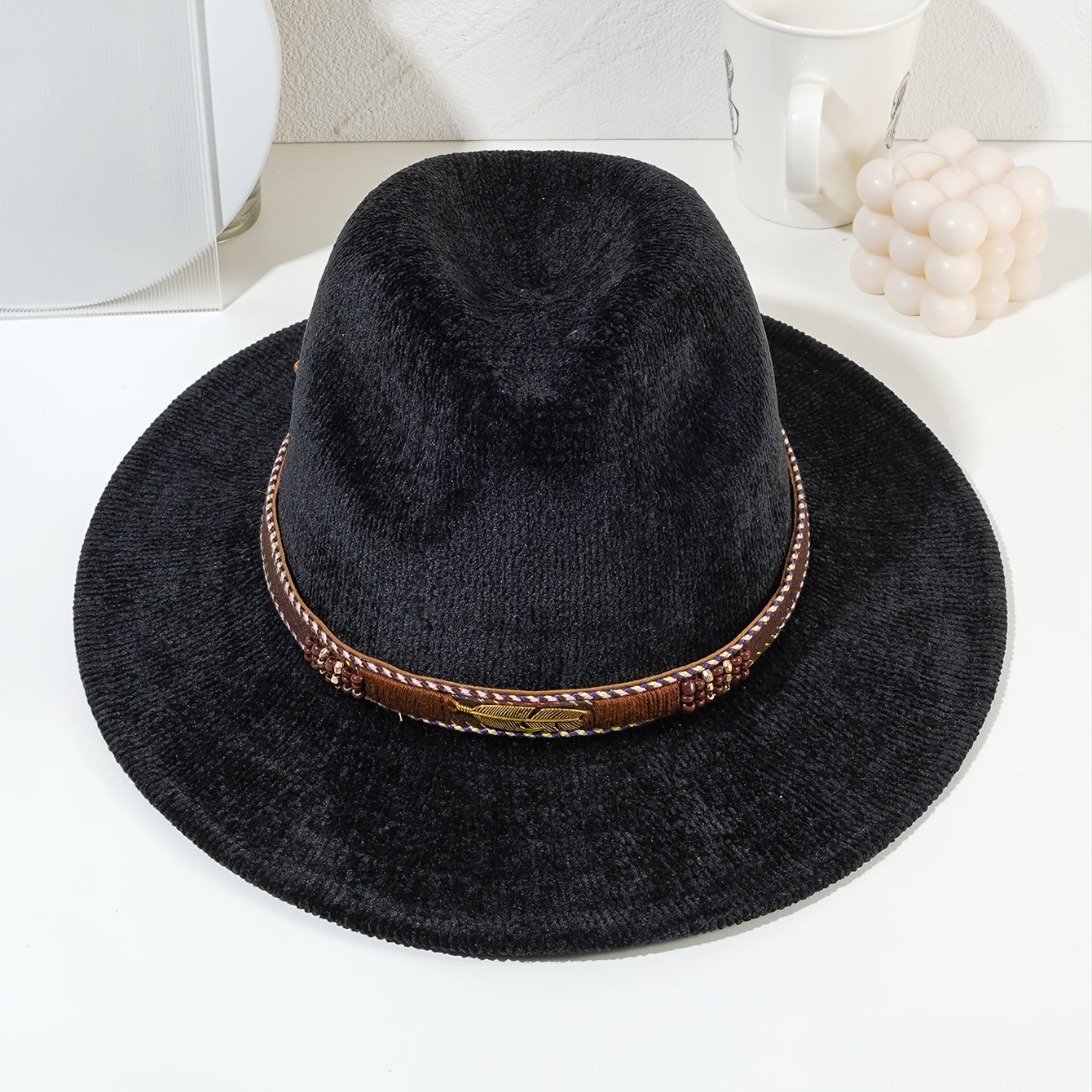 Woolen Fedora Hat With Tassel Belt Cowboy Jazz Cap
