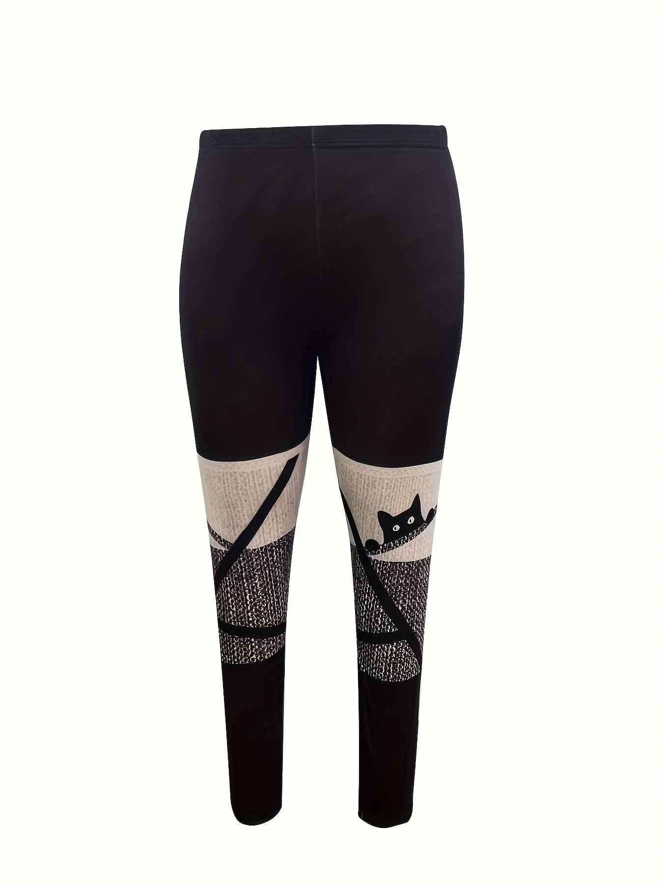 Colorblock Cat Print High Rise Leggings