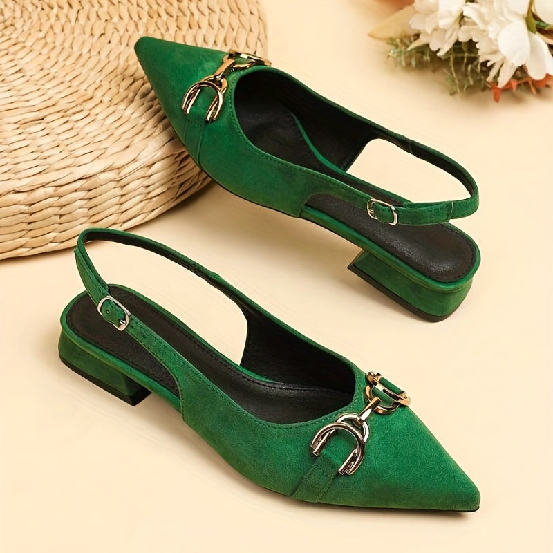 Women's Low Heel Slingback Sandals Pointed Toe Buckle Strap Shoes