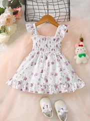 Girls Fly Sleeve Ruffled Dress, Ditsy Print