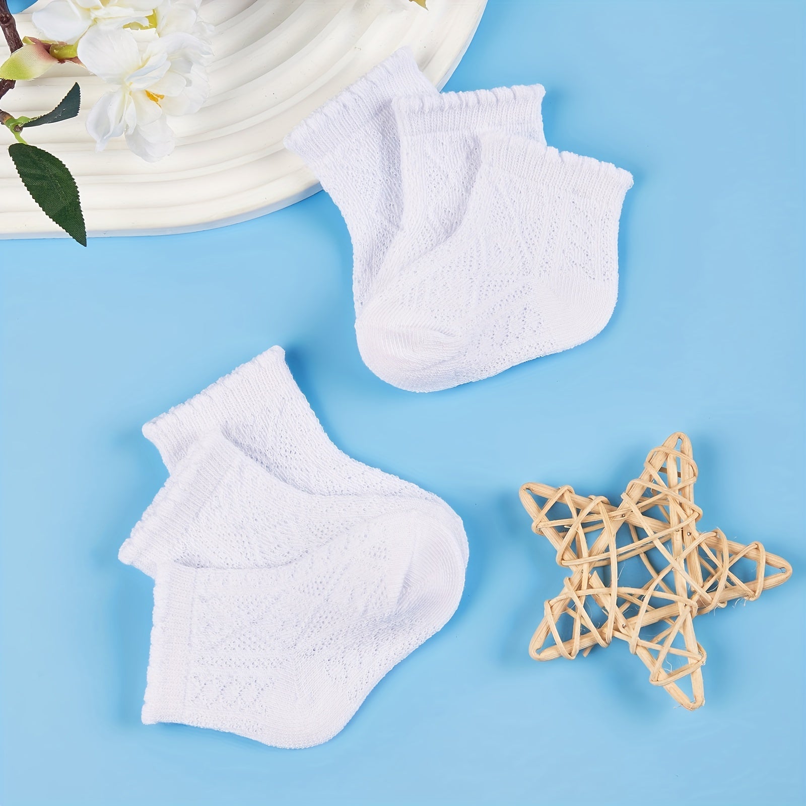 3 Pairs Girls Ruffled Knit Socks Soft Comfortable Thin Breathable