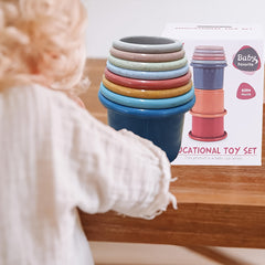 Educational Stacking Toy Set with Animal Relief Patterns
