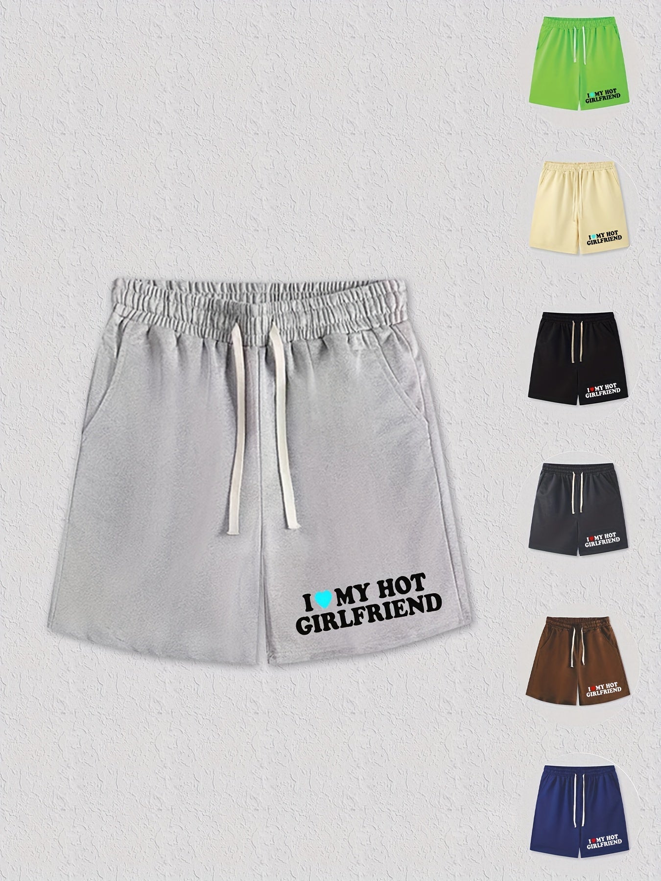 Men's Love Girlfriend Print Shorts Vintage Stretch Drawstring Shorts