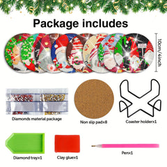 8Pcs Christmas Gnome Diamond Art Coaster Kits With Holder