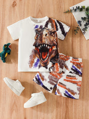 Boys Dino Print T-shirt & Shorts Set - Casual Kids Summer Outfit