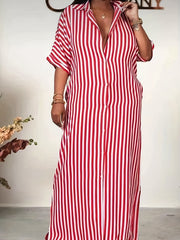 Women's Plus Stripe Print Button Up Maxi Shirt Dress