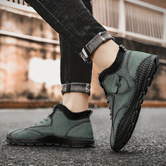 Men's Solid Low Top Lace up Boots Outdoor Walking Shoes