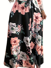 Floral Print High Neck Maxi Dress Plus Size