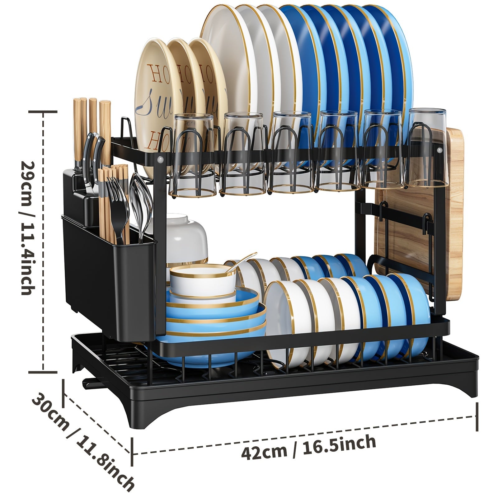 2 Tier Dish Drying Rack Rustproof Kitchen Dish Drying Rack With Drainboard