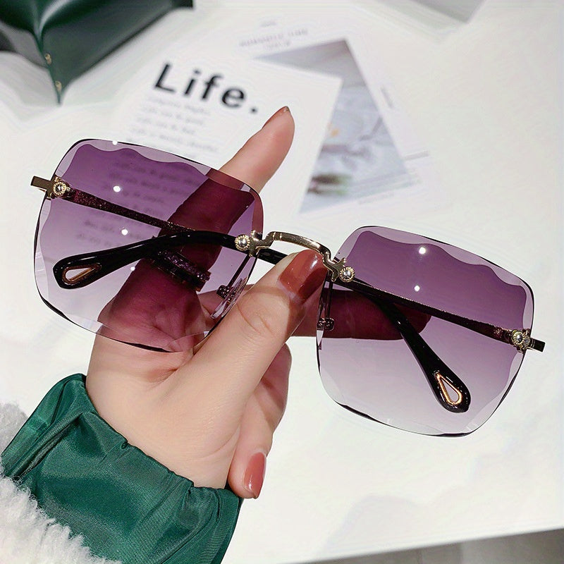 Rimless Square Gradient Lens Sunglasses Metal Temple UV400