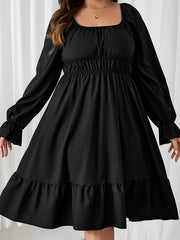 Solid Flounce Sleeve Round Neck Ruffle Trim Dress