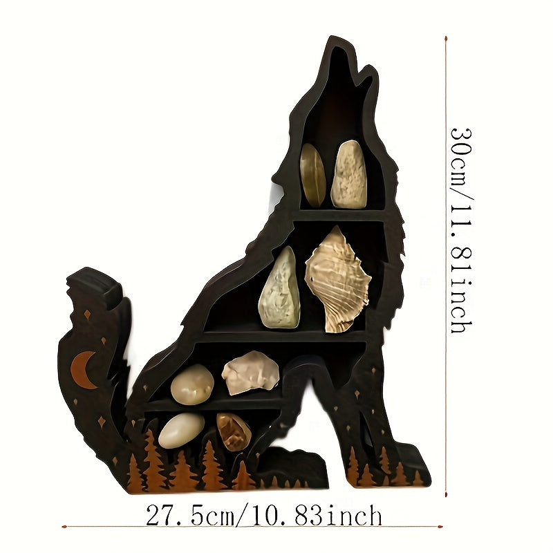 Wolf Shaped Crystal Storage Rack Wooden Wall Mounted Display Organizer