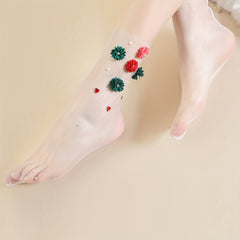 Flower Applique Socks Mid Tube Stockings