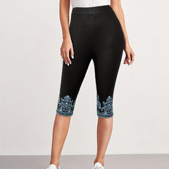 Graphic Print High Waist Cropped Leggings Skinny Casual Leggings