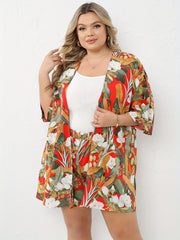 Women's Plus Tropical Print Shirt & Shorts 2pcs Set