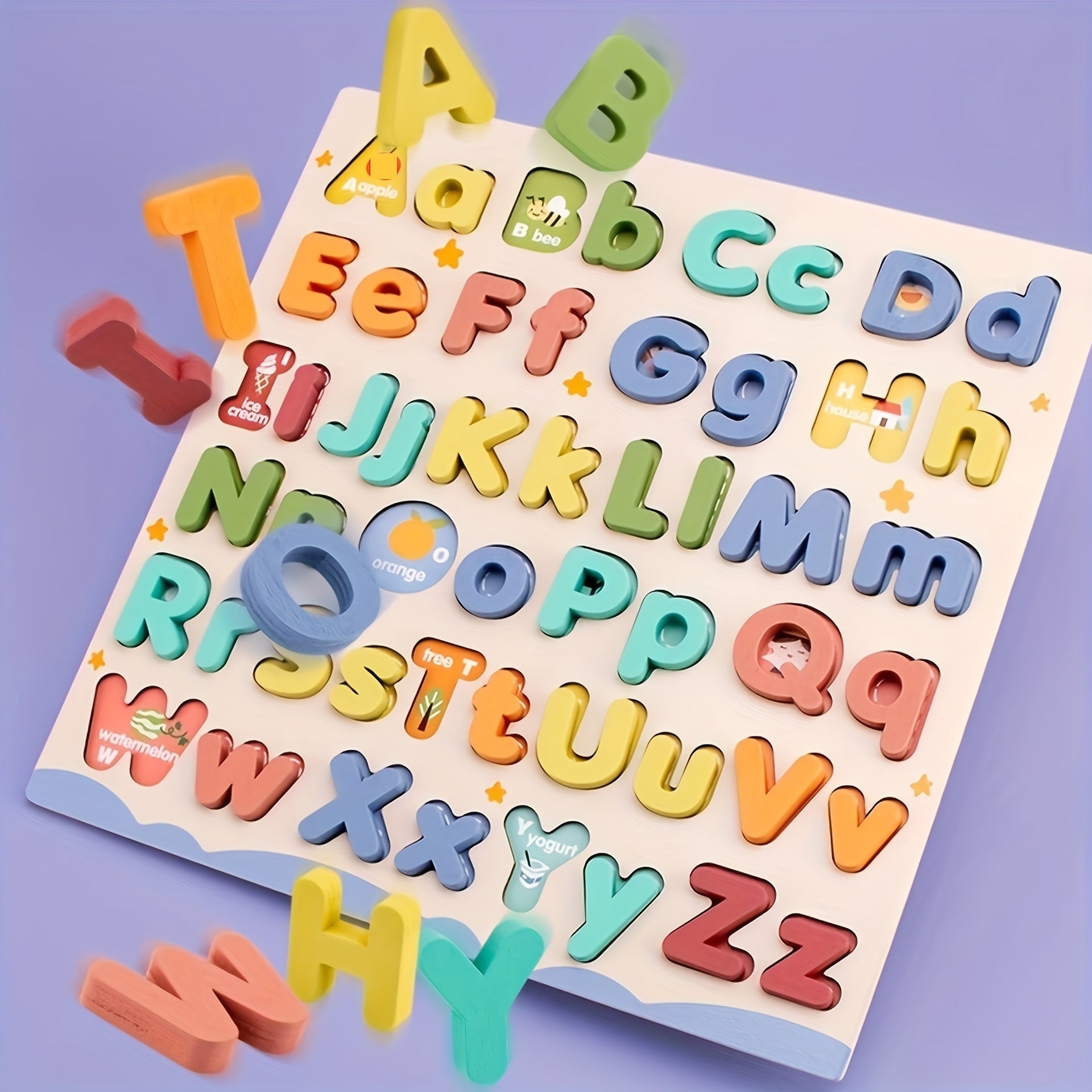 Wooden Letter Puzzle Board 52 Uppercase & Lowercase Letters Toy for Kids